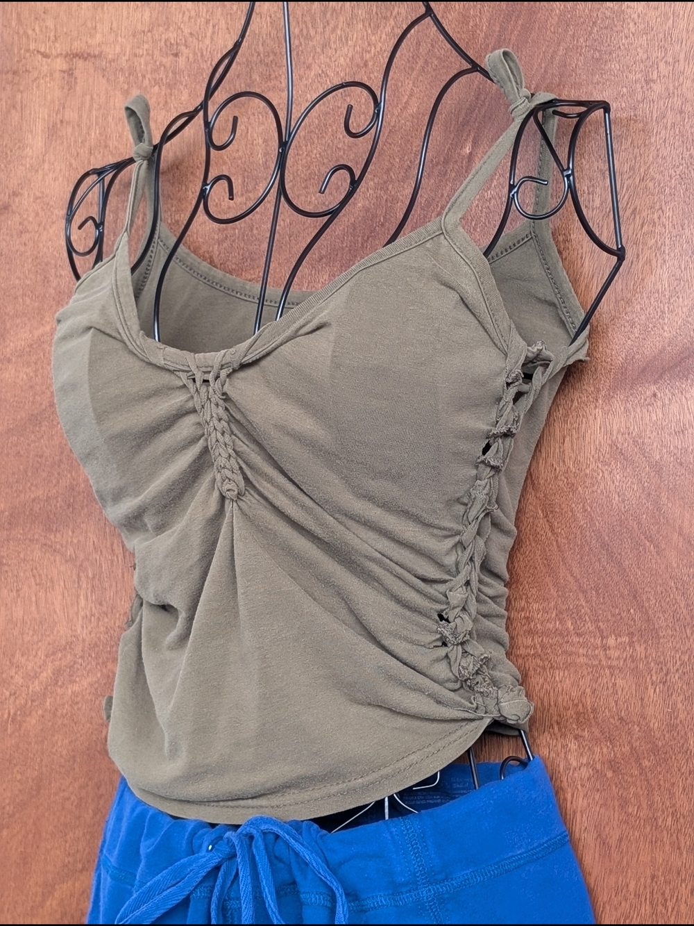 Rothco Olive Braided Front Ruched Tie-Shoulder Camisole